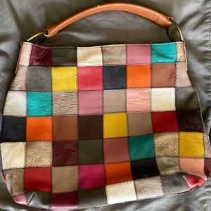 Multicolored Patchwork Suede, Leather and Faux Leather Hobo Bag